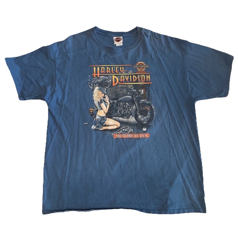 Harley-Davidson Pin-Up Girl T-Shirt‎ 2XL Blue Knoxville Tennessee Biker Tee